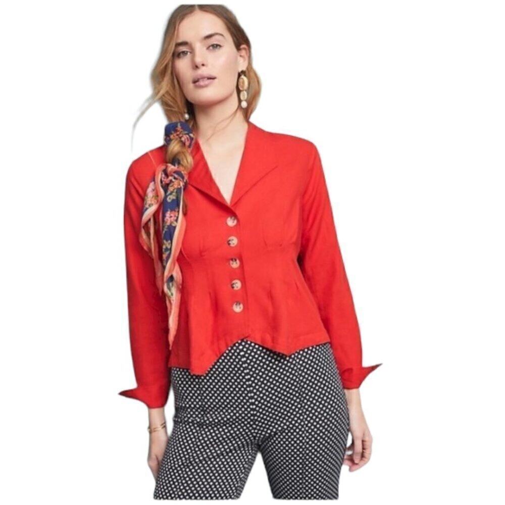 Anthropologie Maeve NWT Red Delia Tailored Blouse Size 2